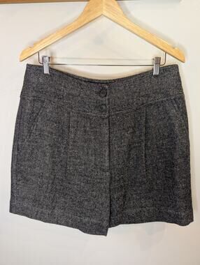 WRAP LONDON Women's Gray Tweed Shorts Size 12 Linen Wool Silk Luxury UK